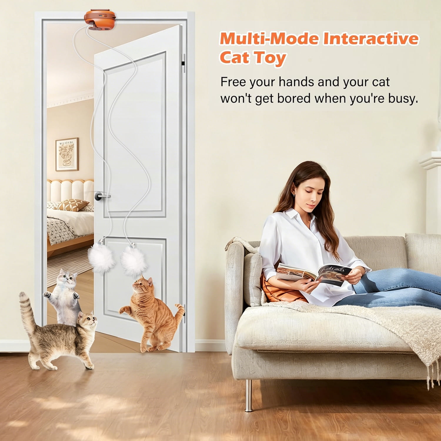 JDMEOPD Interactive Cat Toys for Indoor Cats,Automatic Hanging Electric Cat Teaser Irregular Jumping,USB Rechargeable Durable Safe Hanging Toy for Bored Multi Cats Households