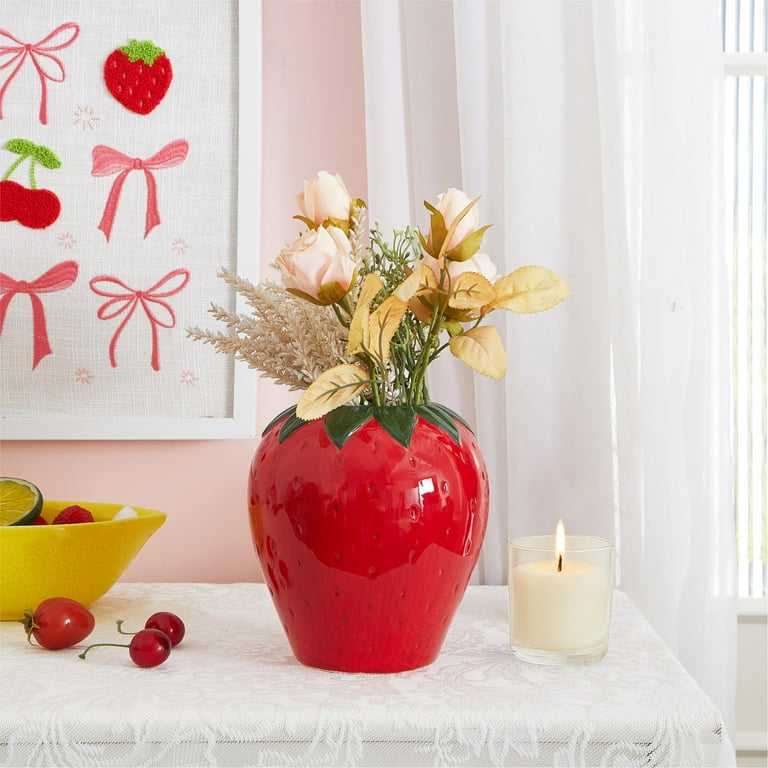 Mainstays Red Strawberry Ceramic Vase, 5.9" L x 6.1" H