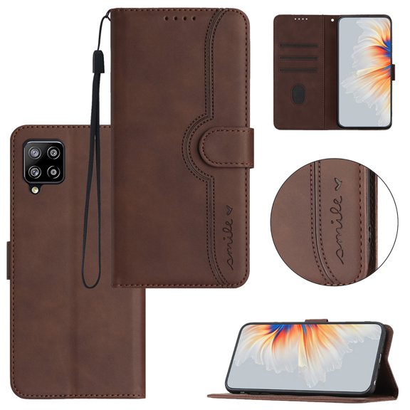 Wallet Case for Samsung A22 4G, with Card Slots [RFID Blocking],Durable Flip Folio Kickstand Magnetic Closure Leather Wallet Wrist Strap Women Men Case for Samsung Galaxy A22 4G, Brown