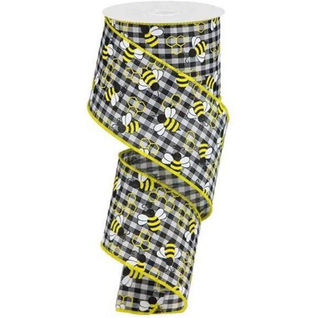 2.5" Mini Bumblebees on Royal Ribbon: Gingham Check (10 Yards)
