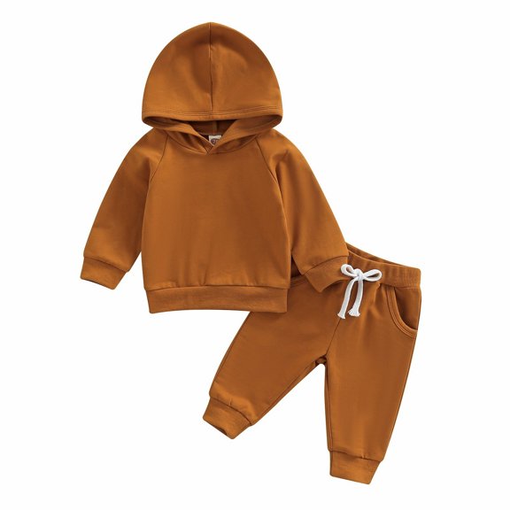 Soepste Outfits For Boys Baby Basic Plain Hooded Sweat Top Loose Sweatpants Suit Multi Color Infant Clothing(Brown,6-12 Months)