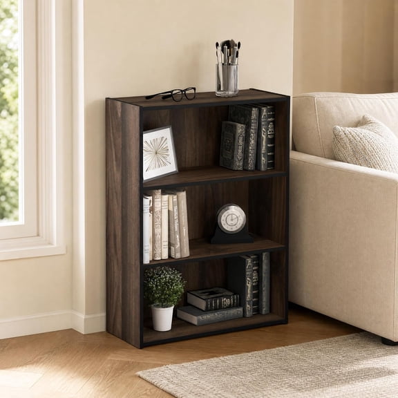 WSWJY 3-Tier Bookshelf, Storage Shelves Bookcase, Book Shelf, 9.7 x 23.7 x 31.5, for Home Office, Living Room, Bedroom, Columbia Walnut