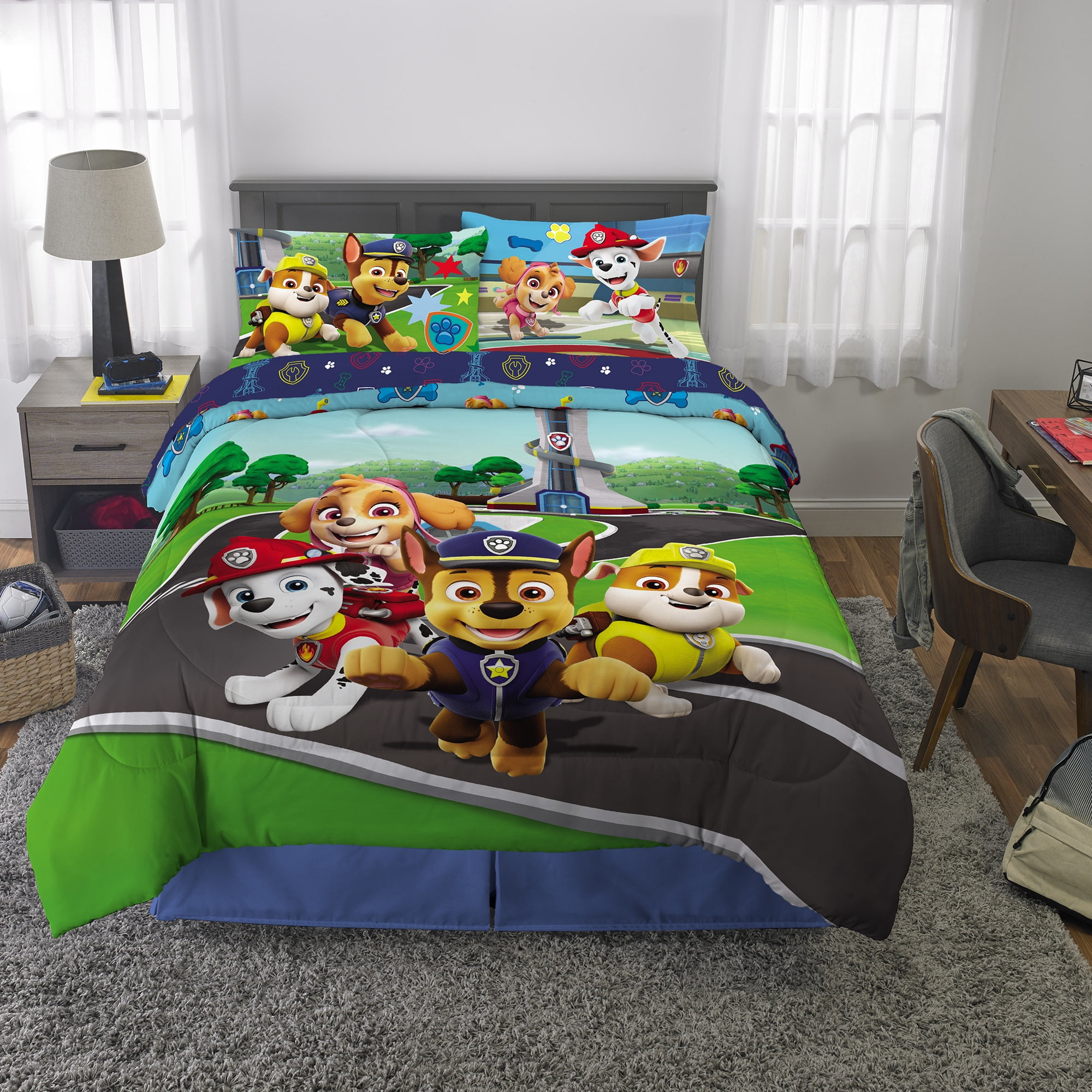 Paw Patrol Kids Full Bed in a Bag, Comforter and Sheets, Blue, Nickelodeon