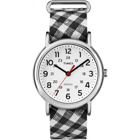 Timex Women's Weekender Watch, Black Gingham Nylon Slip-Thru Strap