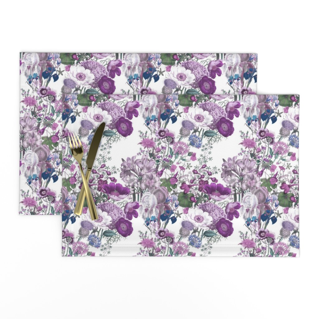 Linen Cotton Canvas Placemats (Set of 2) Flowers Vines Floral Purple Antique Lavender