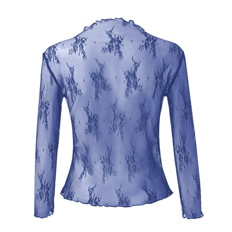 Uuszgmr Trendy Mesh Layering Floral Embroidery Long Sleeve