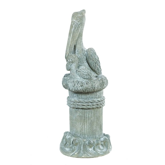 Solid Rock Stoneworks Pelican Family on Pylon Concrete Statue, 30" Tall, Flint Color