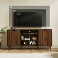 thumbnail image 5 of Subrtex Mid-Century Modern TV Stand Entertainment Center for TVs up to 60", Walnut Finish Wooden TV Media Console with Sliding Doors & Adjustable Storage Shelves for Living Room & Bedroom, 5 of 7