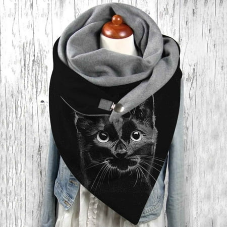 

Medcursor Women s Scarf Warm Windproof Cats Prints Double-Layer Buckle Winter Wrap Scarve