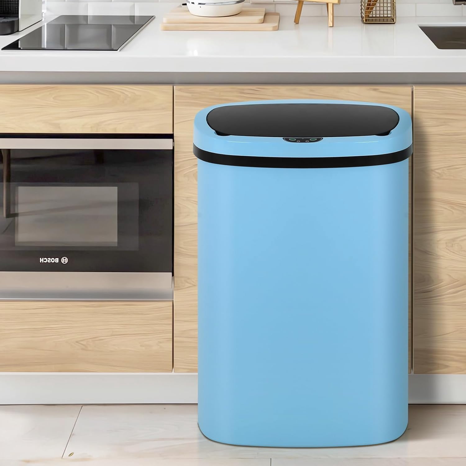 Dkelincs 13 Gallon Automatic Trash Can with Motion Sensor 49L Touchless Kitchen Garbage Can with Removable Lid, Waterproof for Home Bathroom, Blue