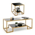 thumbnail image 2 of COSVALVE Modern Black Glass Top 2-Piece Table Set,include Coffee Table and End Table,Bronze Metal Frame with Shelf, 2 of 14