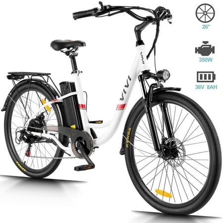 VIVI 26″ 350W Electric Bike, Low-Step Thru Hybrid Cruiser Electric Bicycle with 7 Speed Max.21mph/50Miles Adult Electric Bikes Commuter Ebike for Adults Women Senior