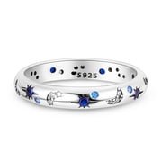 MULA Original Sparkling Starry Night 925 Sterling Silver Finger Ring Blue Cubic Zirconia Hypoallergenic For Women Jewelry Birthday Gift Size 4