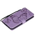 thumbnail image 3 of Wallet Case for iPhone 13, Flip Kickstand Emboss Butterfly PU Leather Protective Phone Cover with Wrist Strap & Card Slots, Purple, 3 of 9
