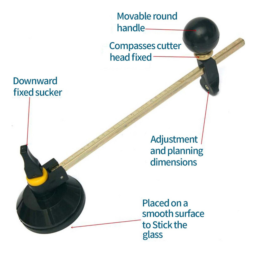 80cm Circular Glass Cutter with 6 Wheels and Suction Cup for Precise Circle Cutting