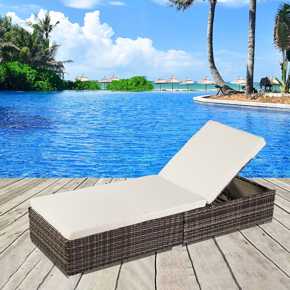 Lowestbes Wicker Pool Bed Chaise, Outdoor Leisure Rattan Furniture, Gray Lowestbes Wicker Pool Bed Chaise, Outdoor Leisure Rattan Furniture, Gray