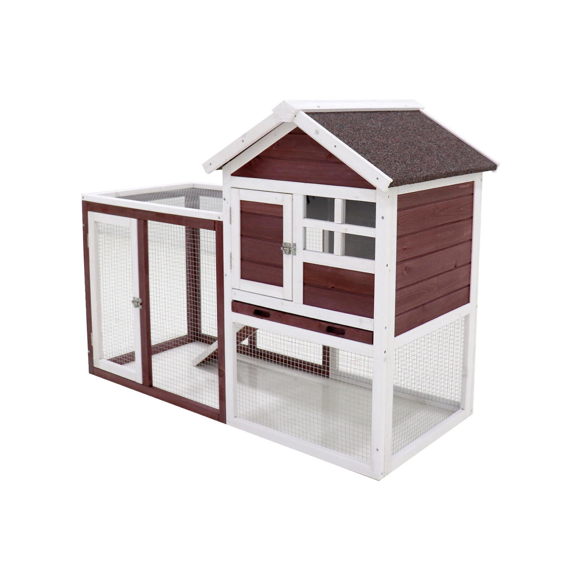 Pefilos 47" Rabbit Hutch Bunny Cage with Run, Chicken Coop with Pull Out Tray for Small Animals, Brown Pefilos 47" Rabbit Hutch Bunny Cage with Run, Chicken Coop with Pull Out Tray for Small Animals, Brown
