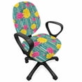 thumbnail image 1 of Flower Office Chair Slipcover, Retro Repetitive Pattern with Pink and Yellow Tone Roses on Striped Backdrop, Protective Stretch Decorative Fabric Cover, Standard Size, Multicolor, by Ambesonne, 1 of 5