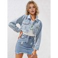 thumbnail image 4 of Women'S Casual Fashion Lapel Long Sleeve Short Denim Jacket Blue L, 4 of 8