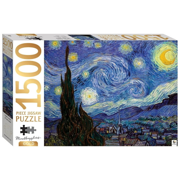 Mindbogglers Gold 1500-Piece Jigsaw Puzzle, Starry Night by Van Gogh, for Adults, 33x26in