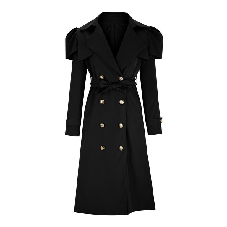 APEXFWDT Women's Trench Coat Puff Sleeve Long Double