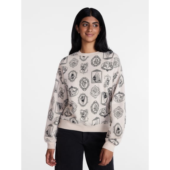 Ghost Frame Women's Halloween Graphic Crew Pullover Sweatshirt, Sizes XXS-XXL