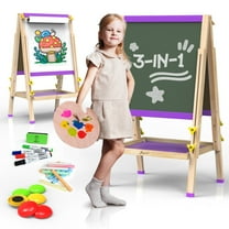 JOYOOSS Easel for Kids Art Easel Kids Easels for Toddlers Easel,Dual-Sided Adjustable Wooden Magnetic Board for Kids 106-PURPLE