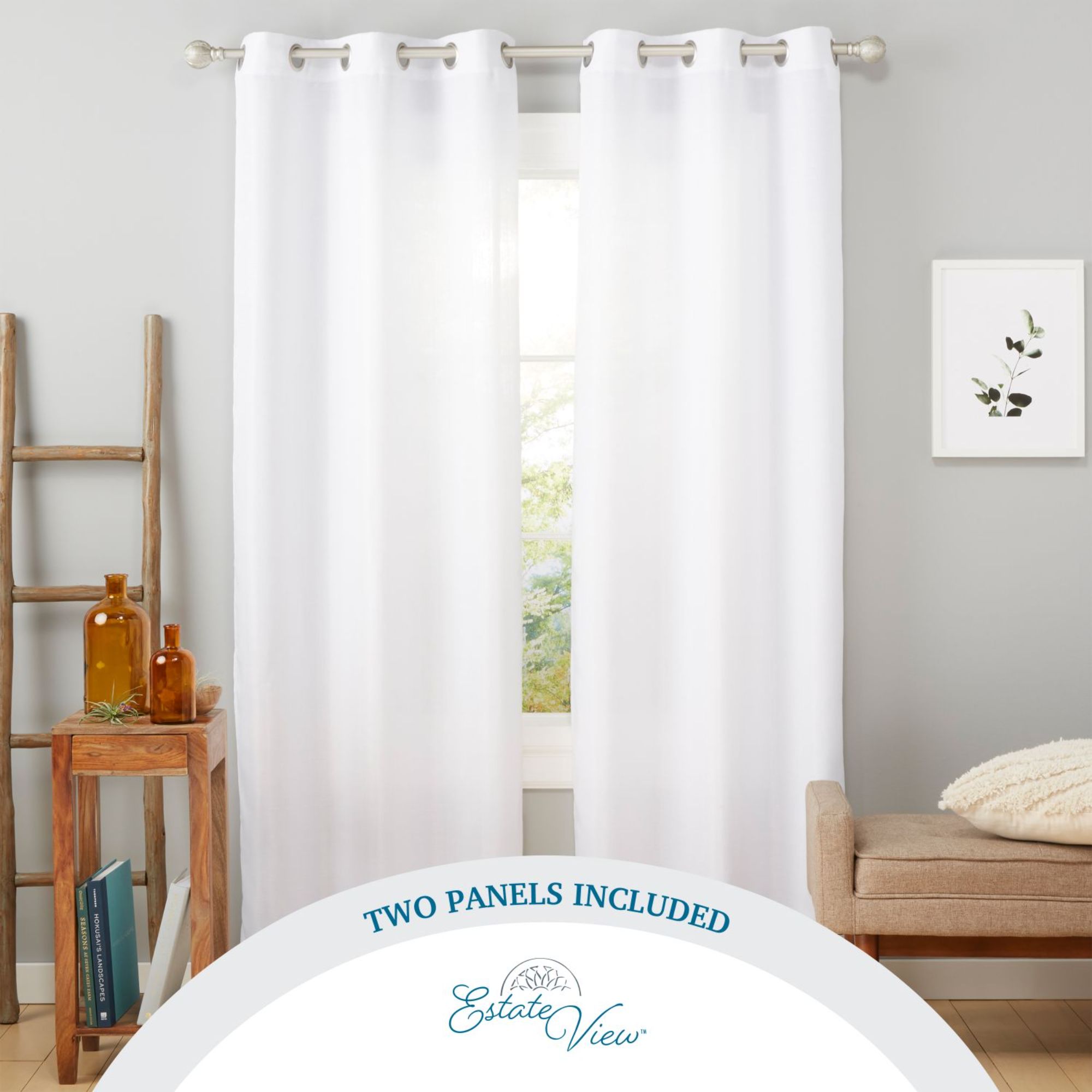 Estate View™ Ladner Light Filtering Grommet Top Curtain Panel Pair, 38"x84", Winter White