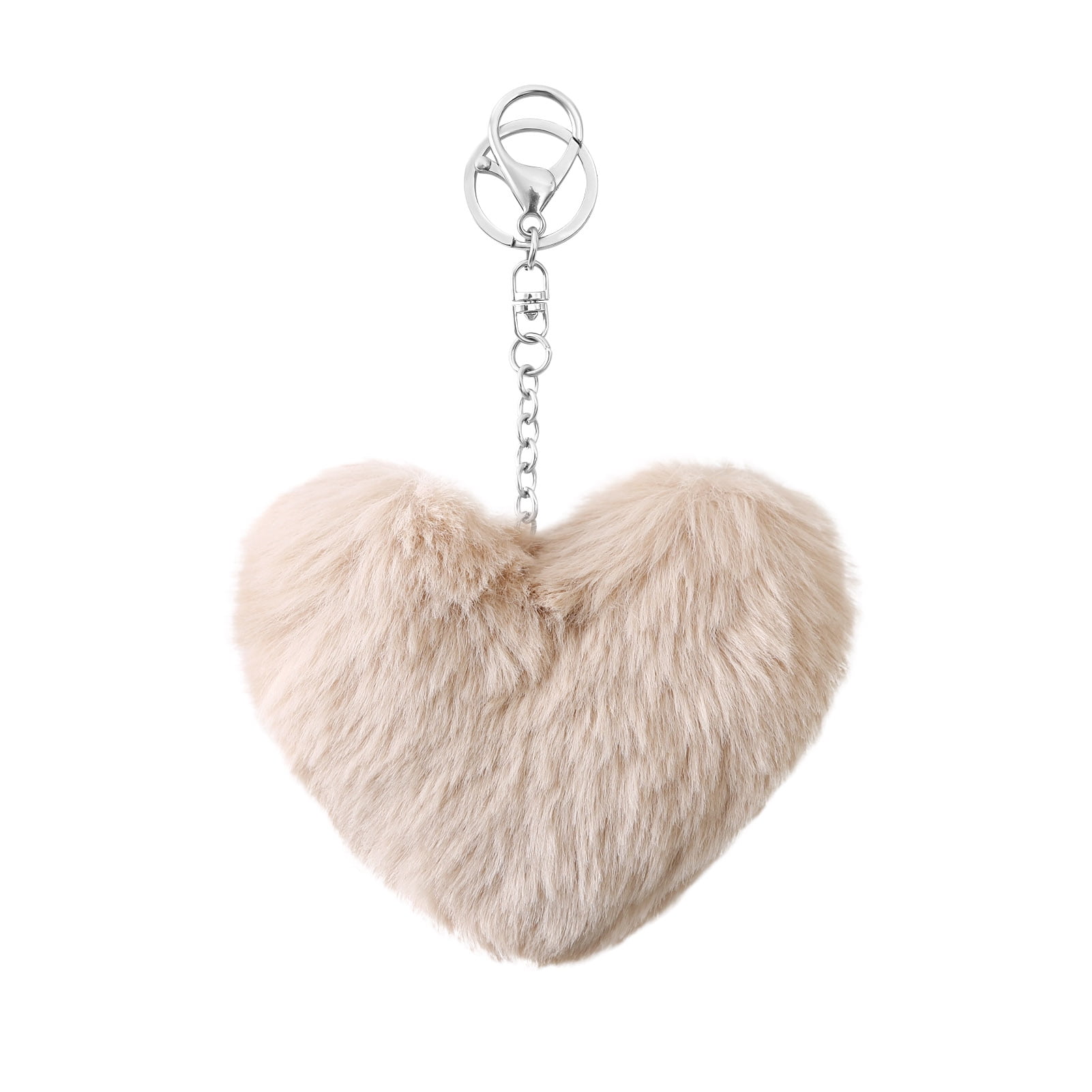 Fluffy Faux Fur Heart Pom Pom Keychain Key Ring Handbag Accessory Soft 