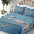 thumbnail image 5 of Ambesonne Marine Fitted & Top Sheet Set with Shams, Wooden Fish Shell on Net, Beige Sky Blue, 5 of 8