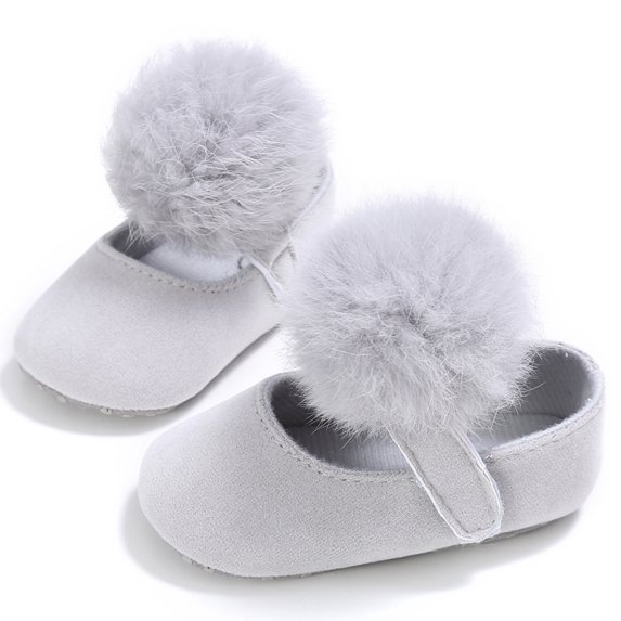 Infant Baby Girl Cute Pom Pom Anti-Slip Crib Shoes Pre-Walker Shoes 0-18M, 5 Colors (Grey, 3/12-18 Months)