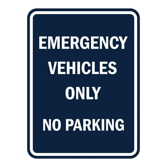 Signs ByLITA Portrait Round Emergency Vehicles Only No Parking ABS Plastic | Laser Engraved | Easy Installation | Elegant Design Sign (Navy Blue / White) - Large