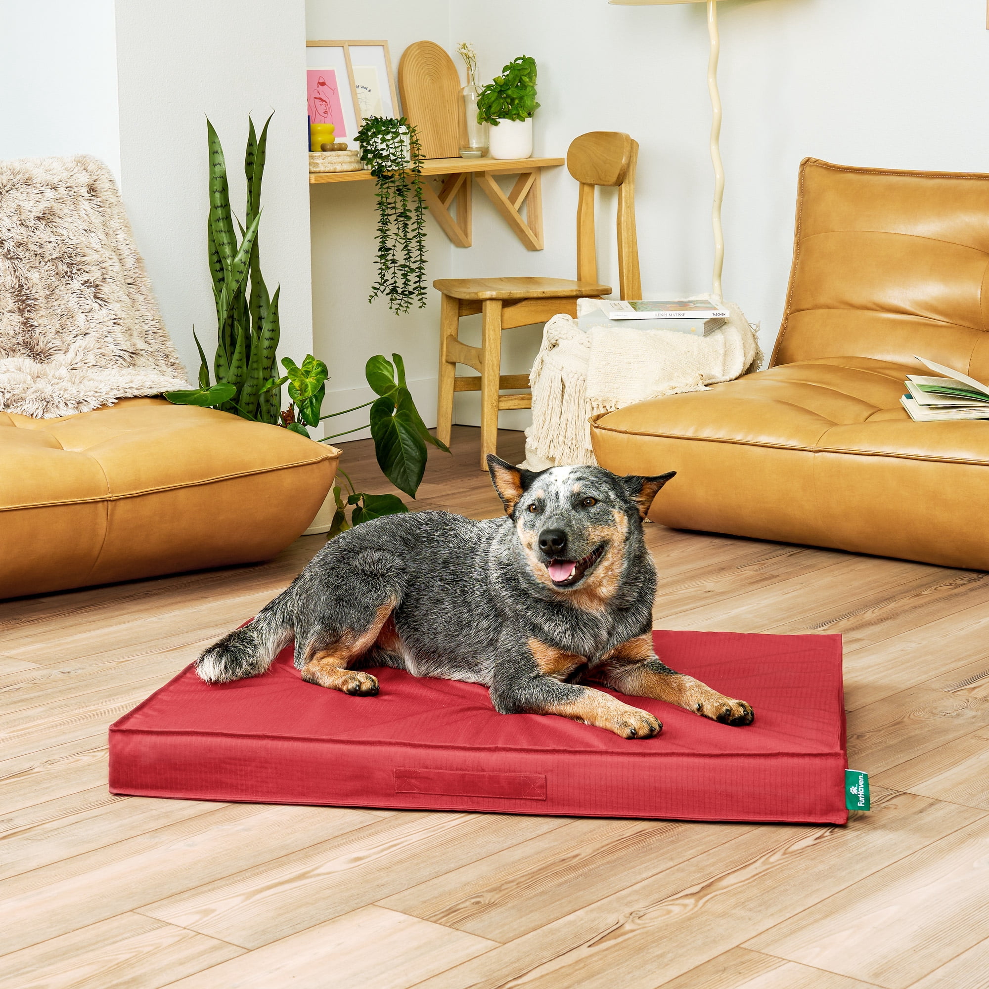 FurHaven Grid Indoor-Outdoor Cooling Memory Foam Deluxe Mattress for Dogs and Cats - Red, Large