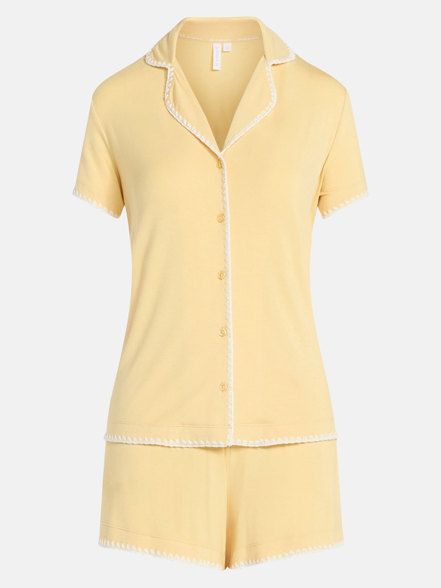 Joyspun Women’s Notch Top and Boxer Shorts Pajama Set with Blanket Stitching, 2-Piece, Sizes XS-3X