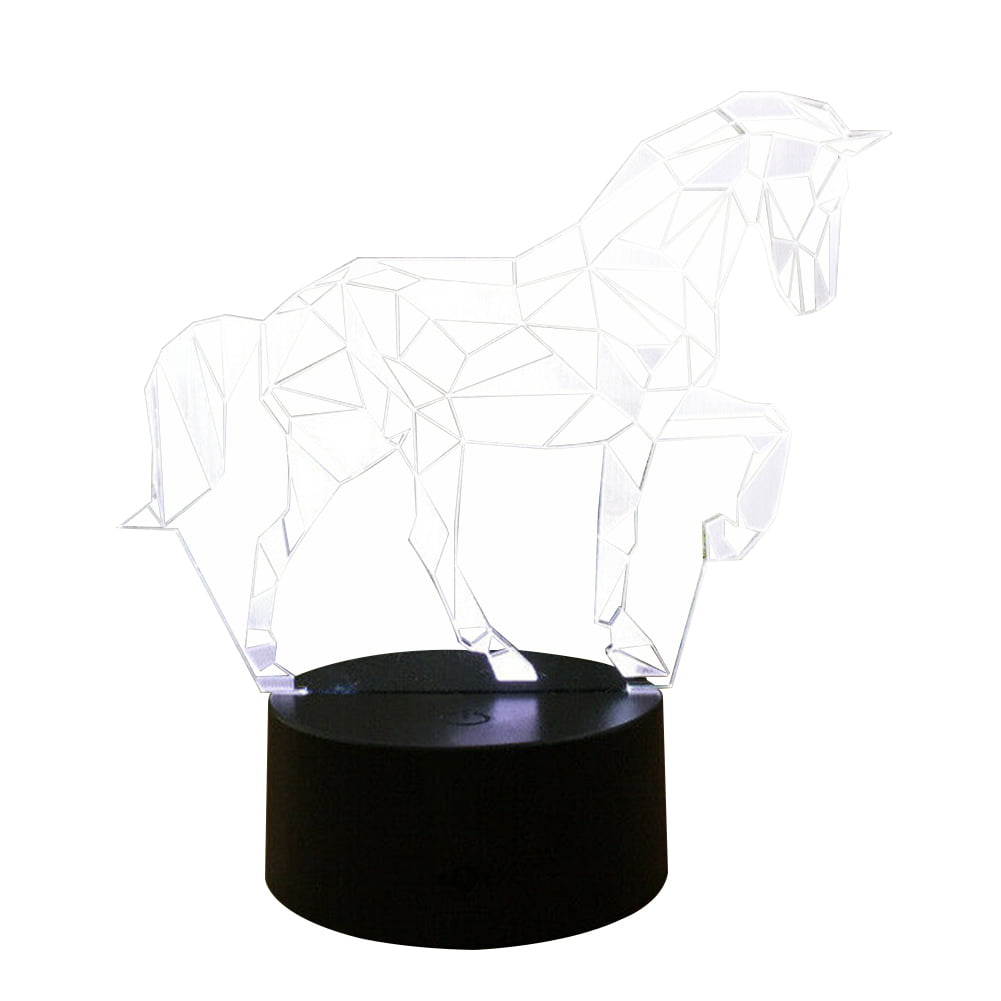 Horse Head Shape Acrylic 3D LED Night Light Table Lamp USB 7-color Touch Switch 