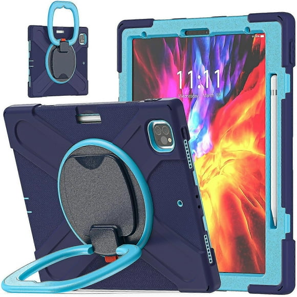 Color Matching Case For Ipad Pro 12.9 Inch 2020 With Big Adjustable Ring Stand, Pen Holder, Shock Protection Cover