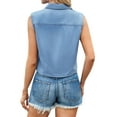 thumbnail image 5 of SLADYGLO Women Chic Lapel Collar Buttons Down Sleeveless Tie-Front Denim Shirt, 5 of 7