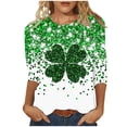 thumbnail image 3 of TaTaai Women St. Patrick's Day Green Print Crew Neck 3/4 Sleeve T-Shirt Loose Casual Top Ladies Spring Holiday Street Wear Lightweight Breathable Non-See-Through No Fading Soft Top Gift, 3 of 5