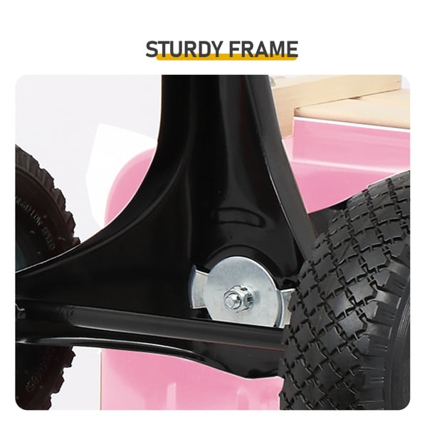 Heavy Duty Steel Wooden Side Support Cargo Wagon with 10" All-Terrain Air Tires, Up to 220lb Load Capacity, for Towing Kids Toys, Gardening Supplies, Pink