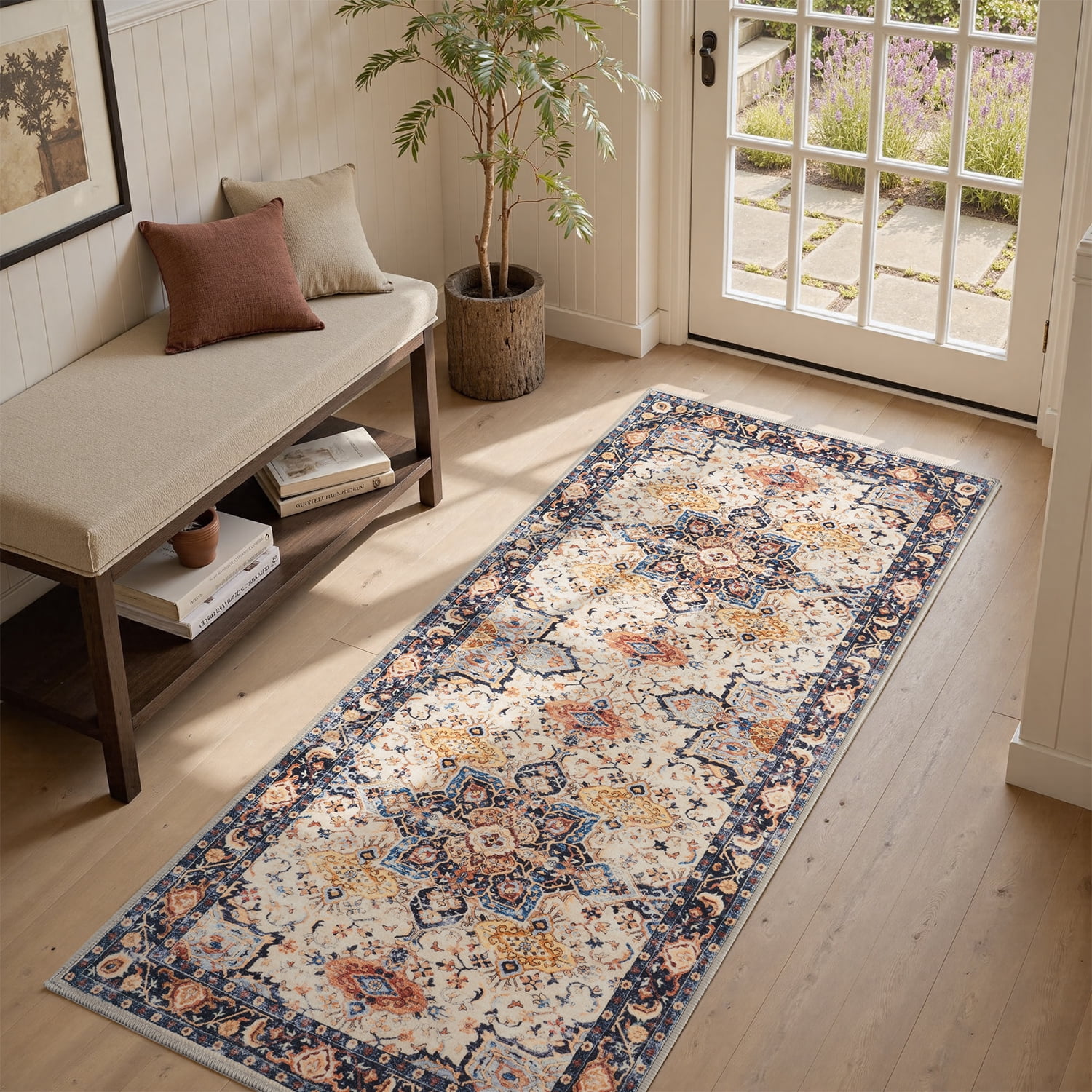 SIXHOME 3-Piece Kitchen Rugs and Runner Set Washable Vintage Kitchen Mat Non-Slip Low-Profile Rugs for Kitchen Sink Laundry Bedside 20"x32"+20"x48"+20"x59" Colorful