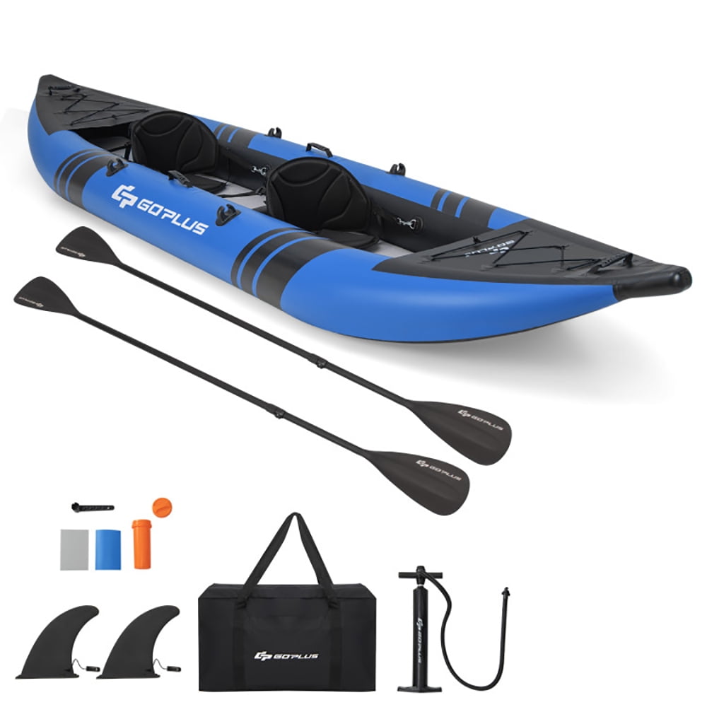 Spaco Inflatable 2-person Kayak Set with Aluminium Oars and Repair Kit-Blue, Inflatable Vinyl Kayak for Lakes and Rivers