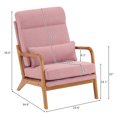 thumbnail image 4 of Accent Chair, Modern Linen Upholstered Leisure Armchair Chair with Solid Wood Frame and 1 Pillow, Comfy High Back Single Sofa Chair Reading Chair for Living Room Office Bedroom, Pink, 4 of 7
