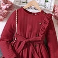 thumbnail image 5 of Likimi Kids Girls Dress Solid Color Long Sleeve Pleated Dress Loose Fashion Casual Spring Fall Dress Size Red 4-5 Years, 5 of 7