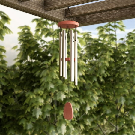 - Metal and Wood Wind Chime- 28” Tuned Metal Wind Chimes with Silver Finish and Soothing Tone For Garden, Patio, Home or Outdoor Decor by Pure Garden