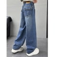 thumbnail image 6 of Girls Casual Denim Wide Leg Pants with Double Patch Pockets and Contrast Stitching Details Tween Kids Summer Soft Comfy Cute Teen Basic Pants, 6 of 8