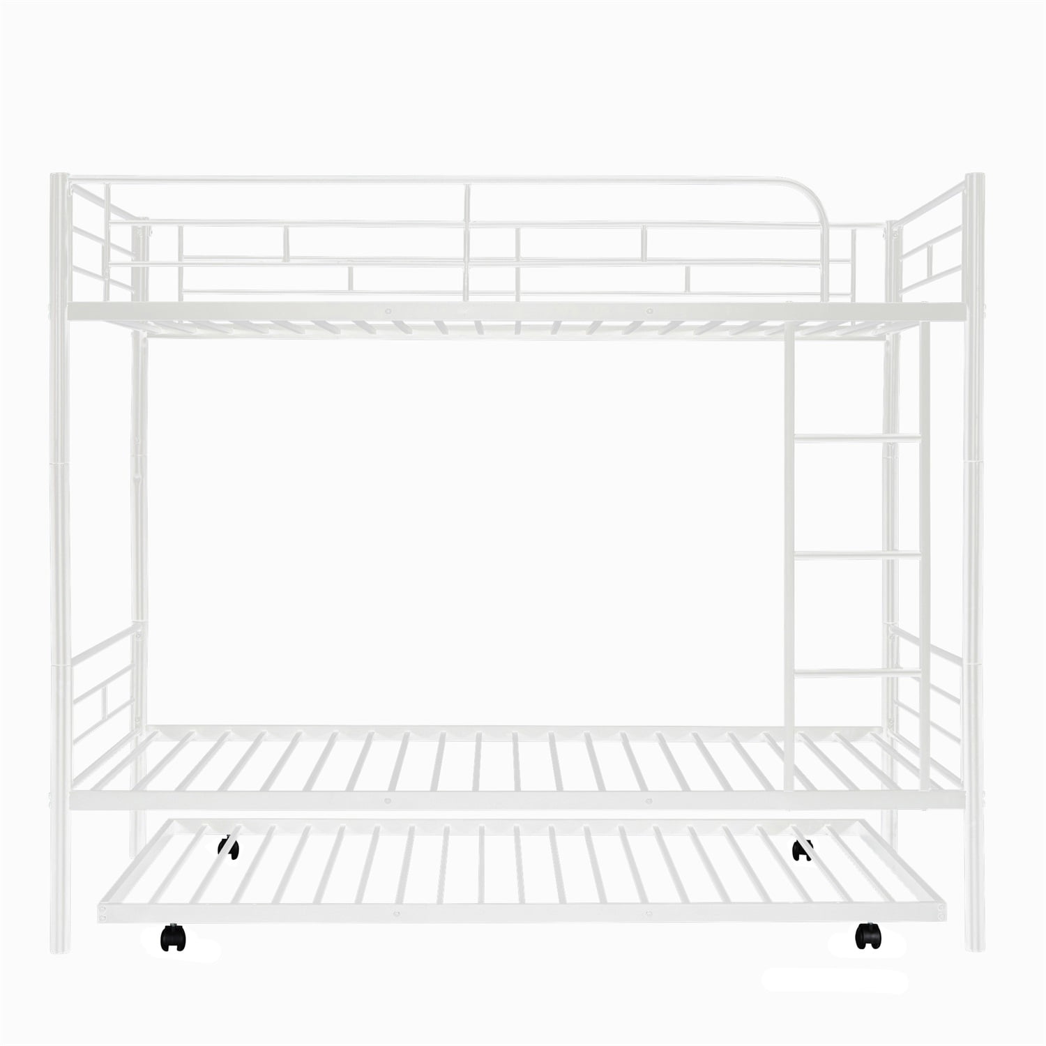 Kadyn Metal Bunk Bed, Twin-Over-Twin Bed with Trundle, Can be Divided into two beds, Modern Bunk Bed Frame for Juniors, White