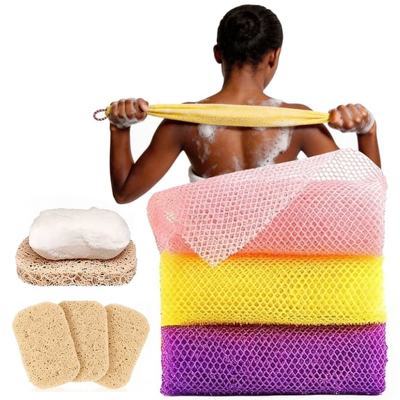 START MAKERS Net Sponge & Soap Holder Pad Set – Exfoliating Bath Scrubber with Soap Drying Tray, Flexible Body Scrub for Back
