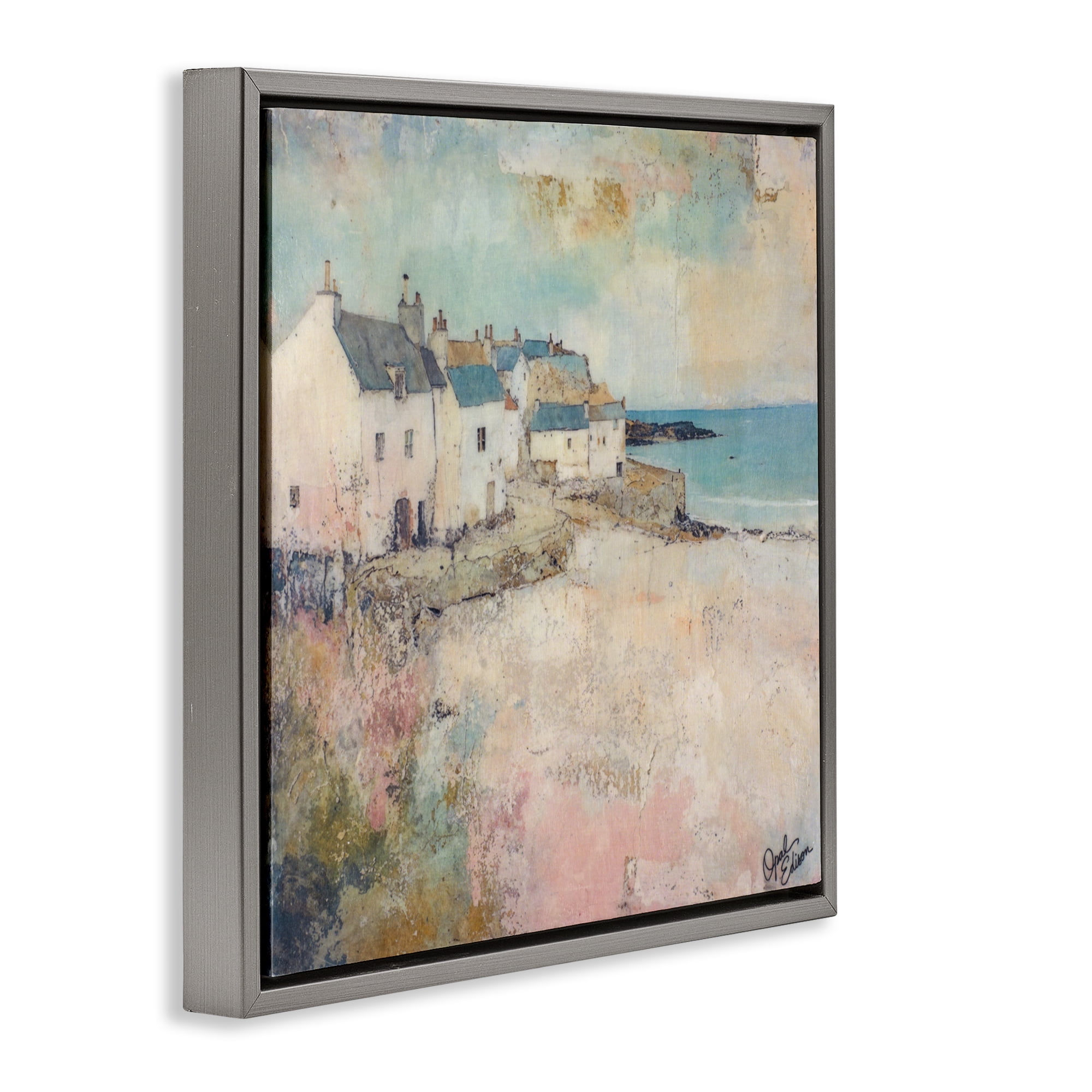 Stupell Industries Town Corner Architecture Gray Framed Floater Canvas Wall Art, design by Opal Edison