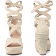 thumbnail image 2 of Alpargatas con cordones Cuñas Sandalias de tacón para mujer Beige 38, 2 of 6
