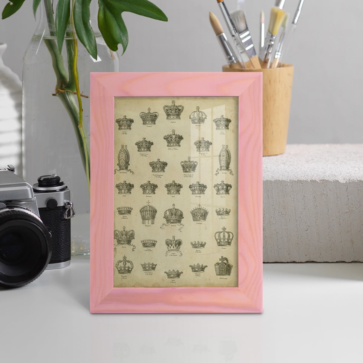 Heraldic Crowns & Coronets V -Framed Print w/glass-Sunset Pink